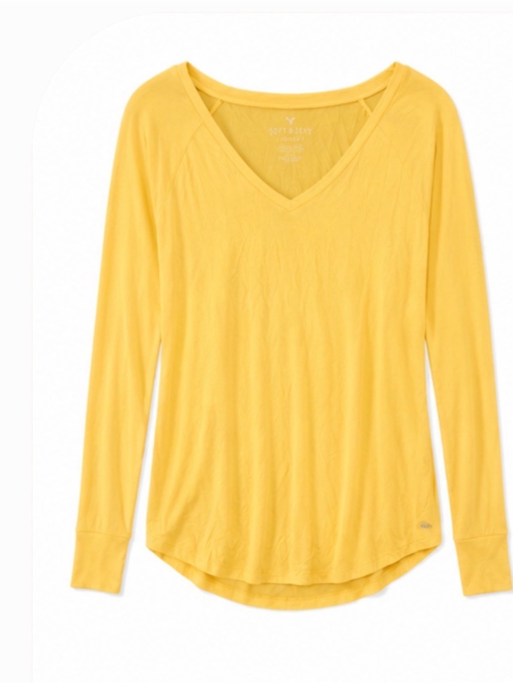 American Eagle Outfitters Yellow Long-Sleeve V-Neck Tee